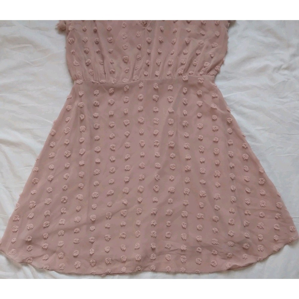 BaeVely Pink Swiss Dot V-neck Dress Cottagecore Coquette Fairy Womens Medium - Picture 4 of 12